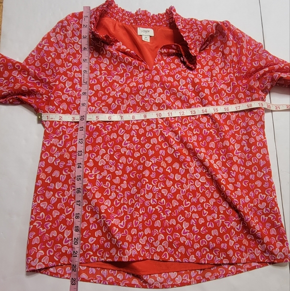 J.Crew Heart Print Blouse Women’s M Red Pink Long Sleeve Romantic Top - Picture 7 of 9